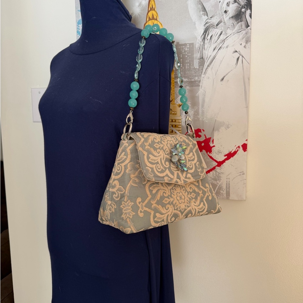 Nina Perrera Vintage Chic Embroidered Shoulder Bag with Beaded Strap - Picture 11 of 13
